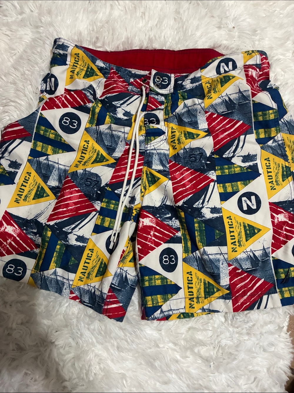 Nautica Men’s Multicolor Flag Print Swim Trunks large